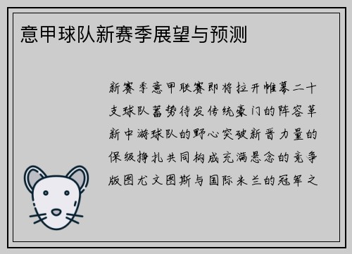 意甲球队新赛季展望与预测